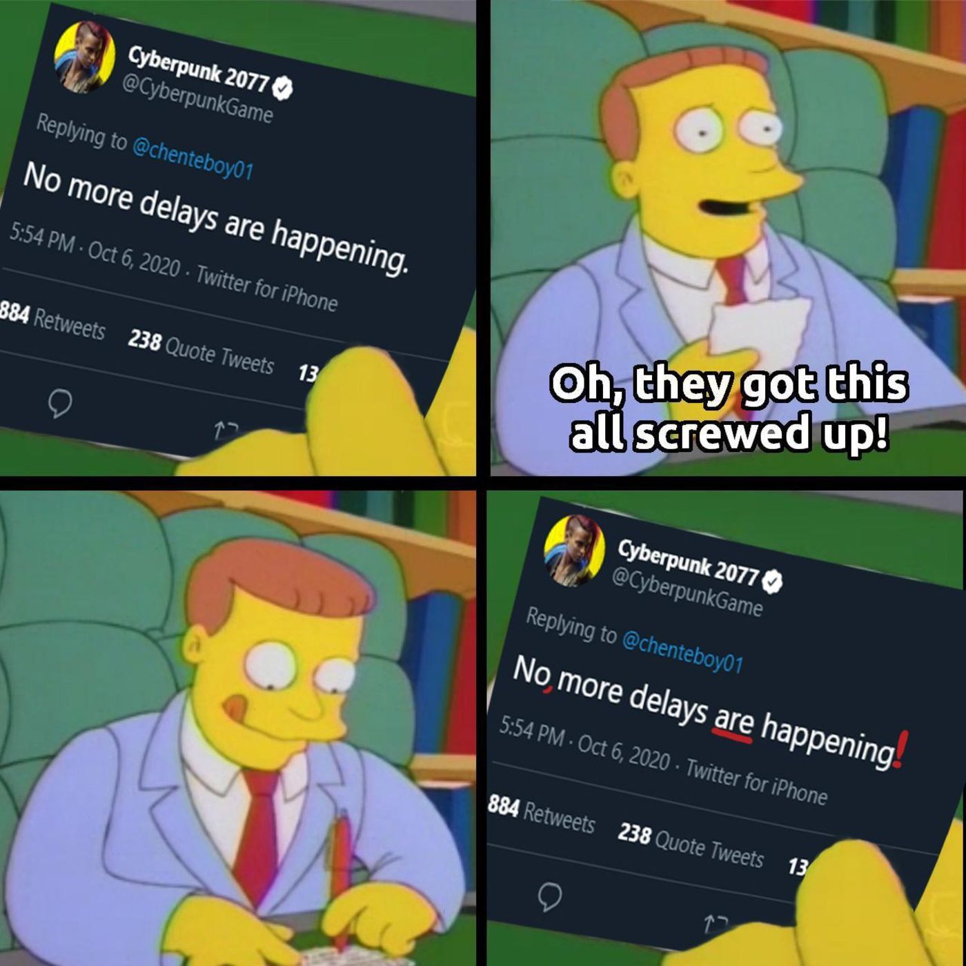 Funny Simpsons Twitter Cyberpunk 2077 Delay Meme