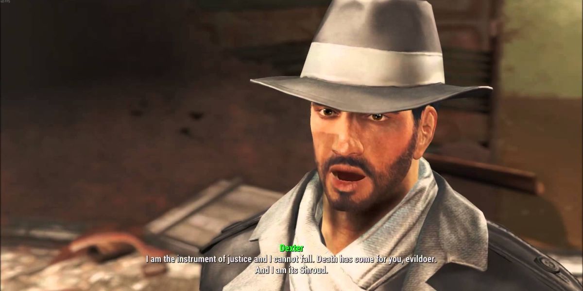 The Sole Survivor dressed as the Silver Shroud in Fallout 4
