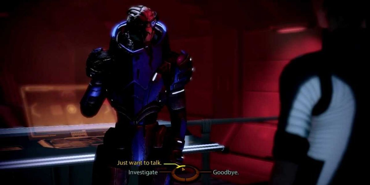 Shepard trying to talk to Garrus in Mass Effect 2