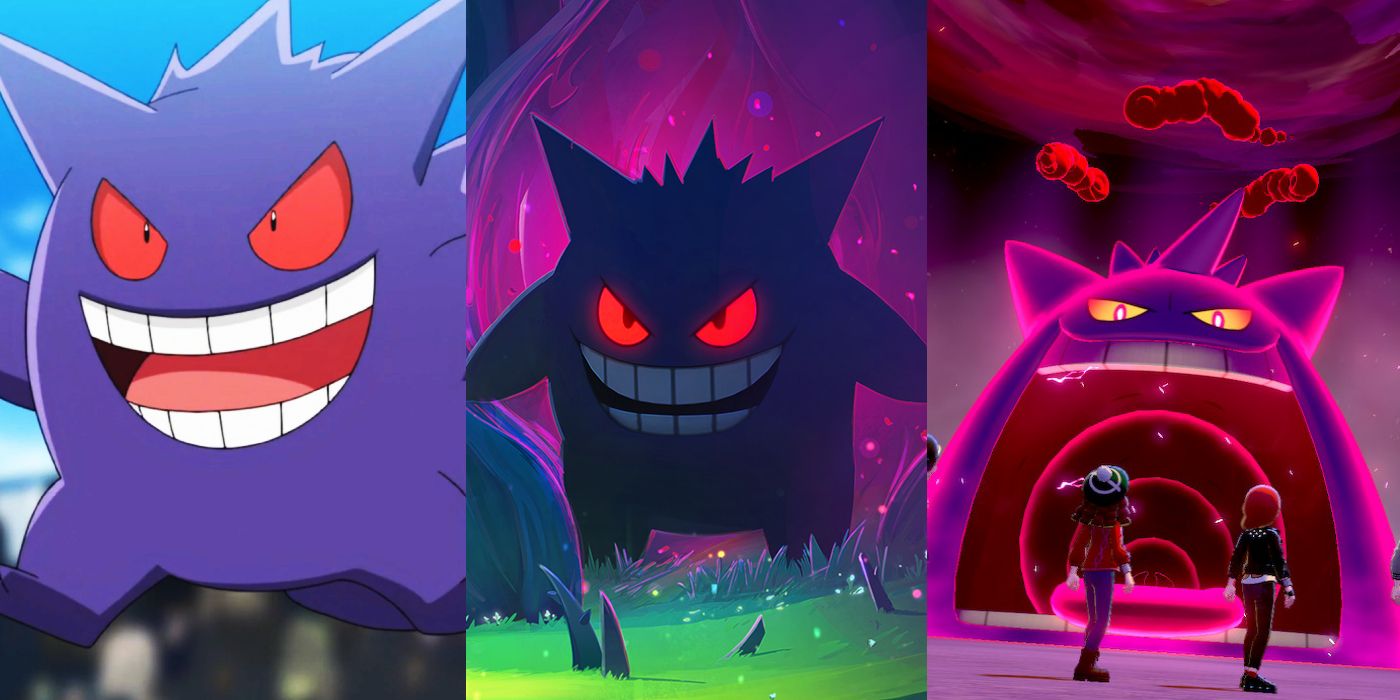 Can someone change the colors of Mega Gengar and Gigantamax Gengar to their  shiny colorations in this image? And change background color to light  blue? Regular Gengar isn't too different from it's