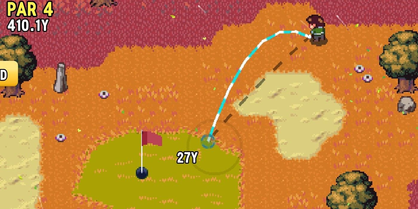 Golf Story character golfing on green