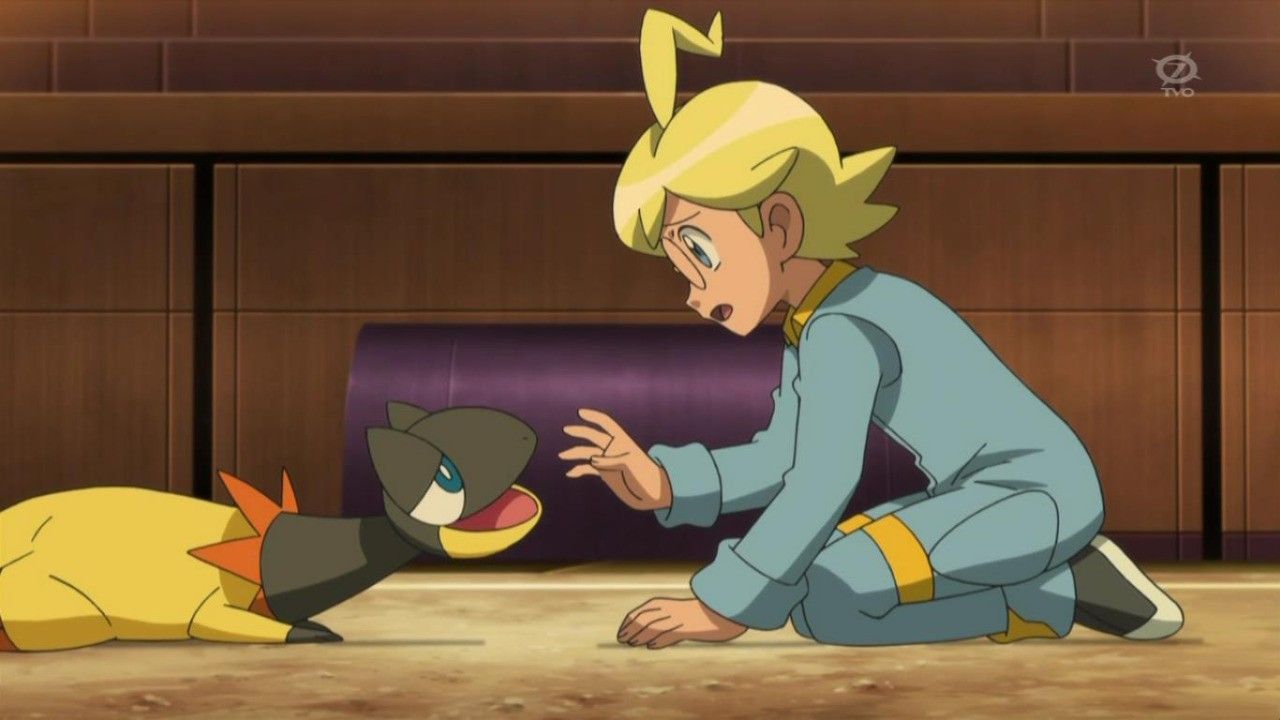 clemont and heliolisk in the pokemon anime