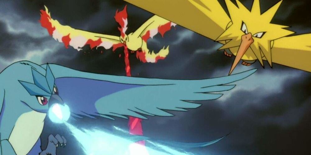 Kanto Legendary Birds from the Pokemon anime in the sky attacking