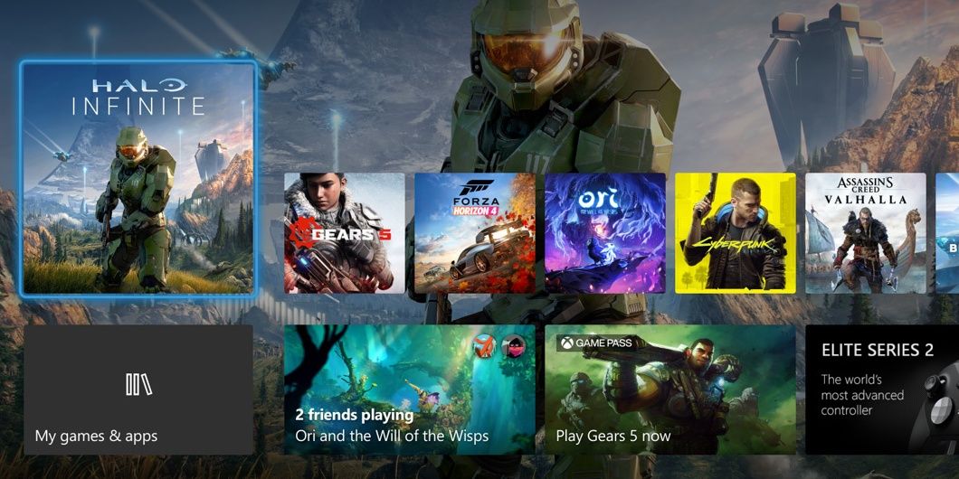 The tile menu featuring some games in the Xbox series X
