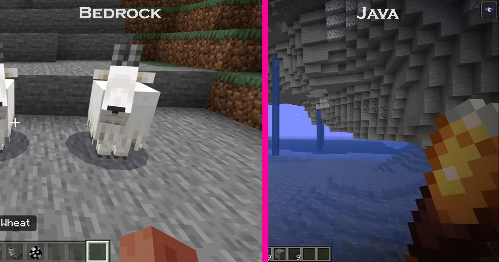Mountain goats from the bedrock beta and caves from the java snapshot