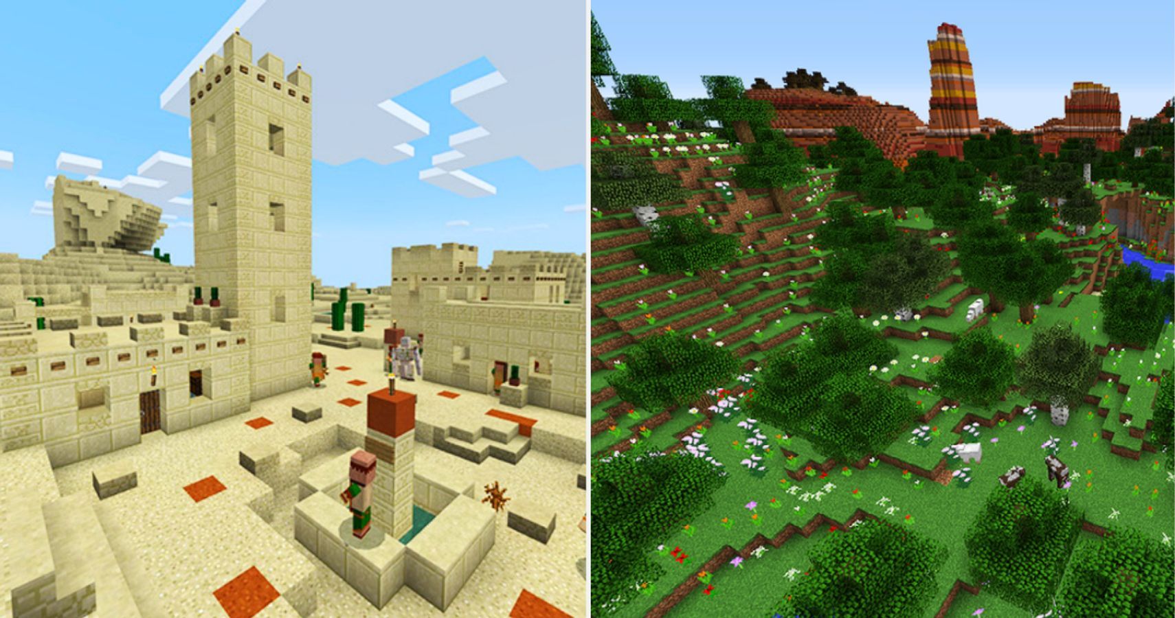 Minecraft desert village and flower forest biome