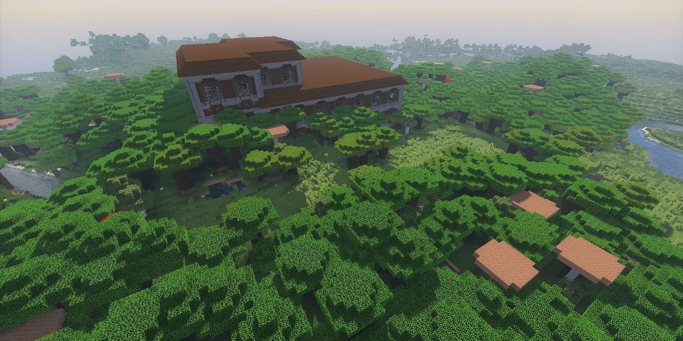 Minecraft dark forest biome with a woodland mansion