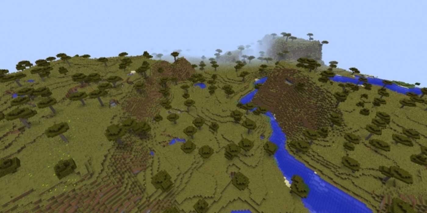 Minecraft savanna biome with a river
