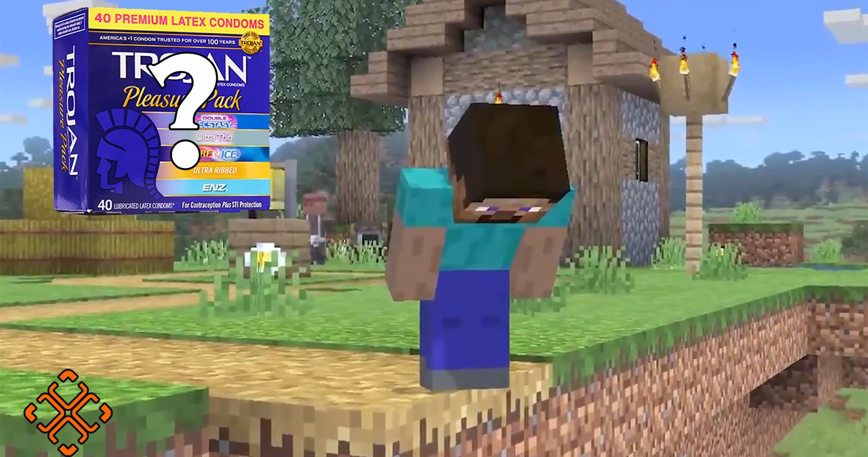 Minecraft Steve in Super Smash Bros with Trojan box and question mark