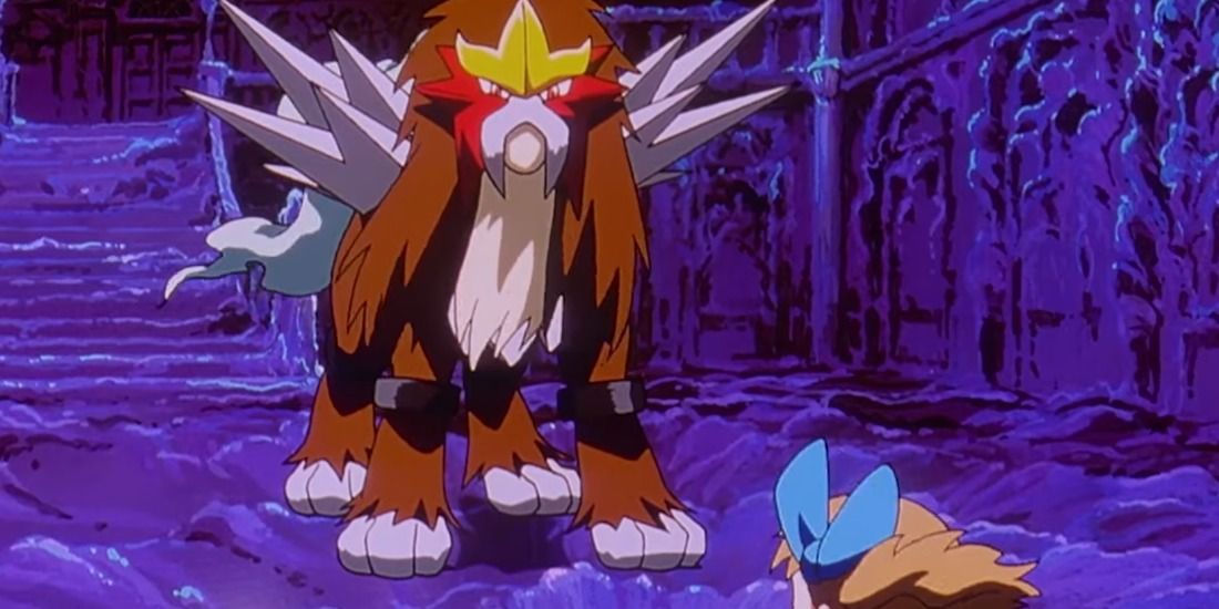 Entei standing over a young girl in Pokémon The Movie 3