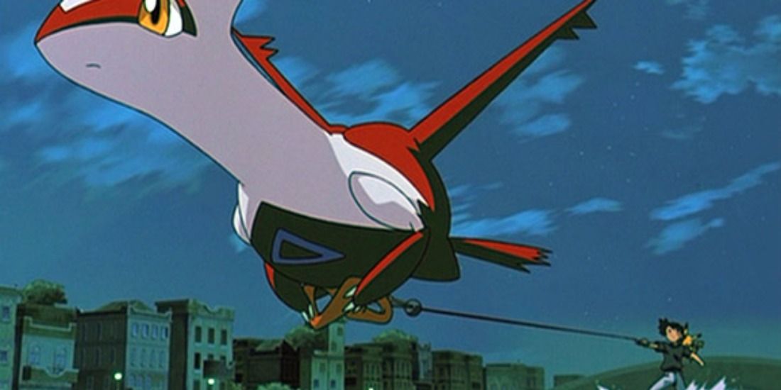 Latias pulling Ash in the Pokémon Heroes movie