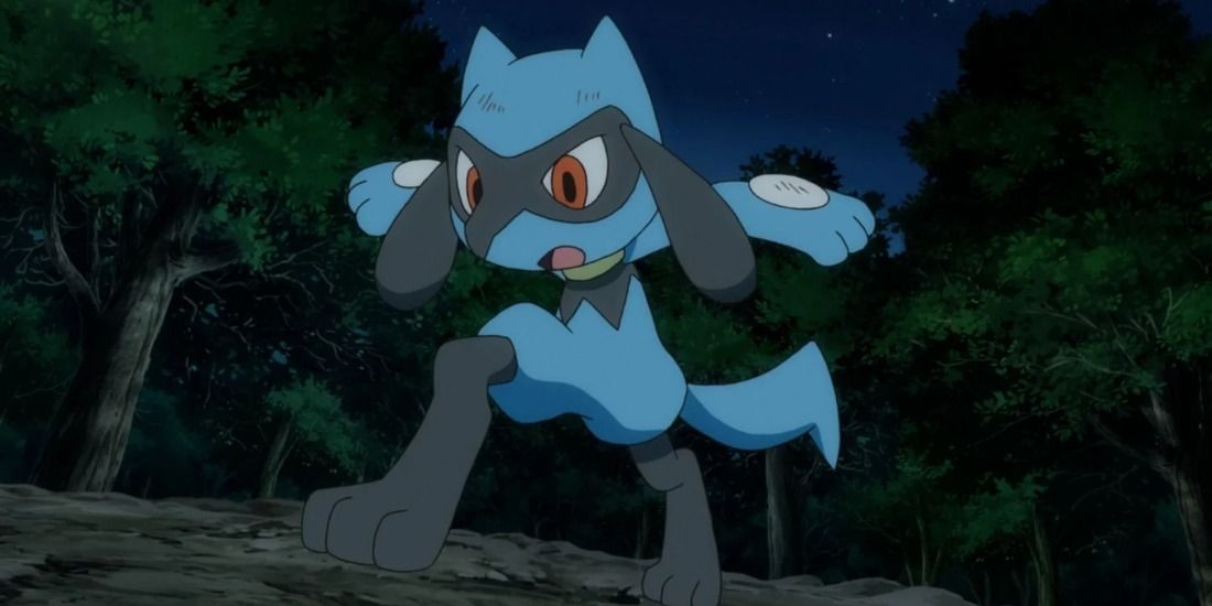 Riolu stomping on the ground in the Pokemon Anime