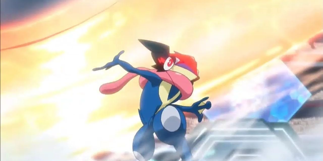 Anime Pokemon Ash's Greninja Uses Water Shuriken Move