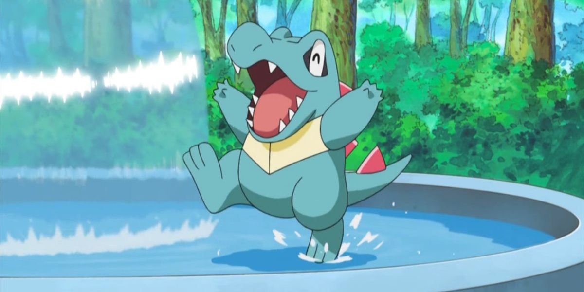 Anime Pokemon Ash's Totodile Splashes