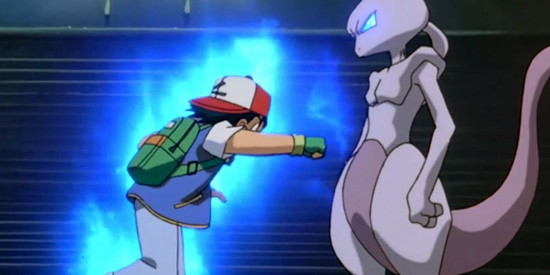 Mewtwo holding Ash in Pokémon The First Movie