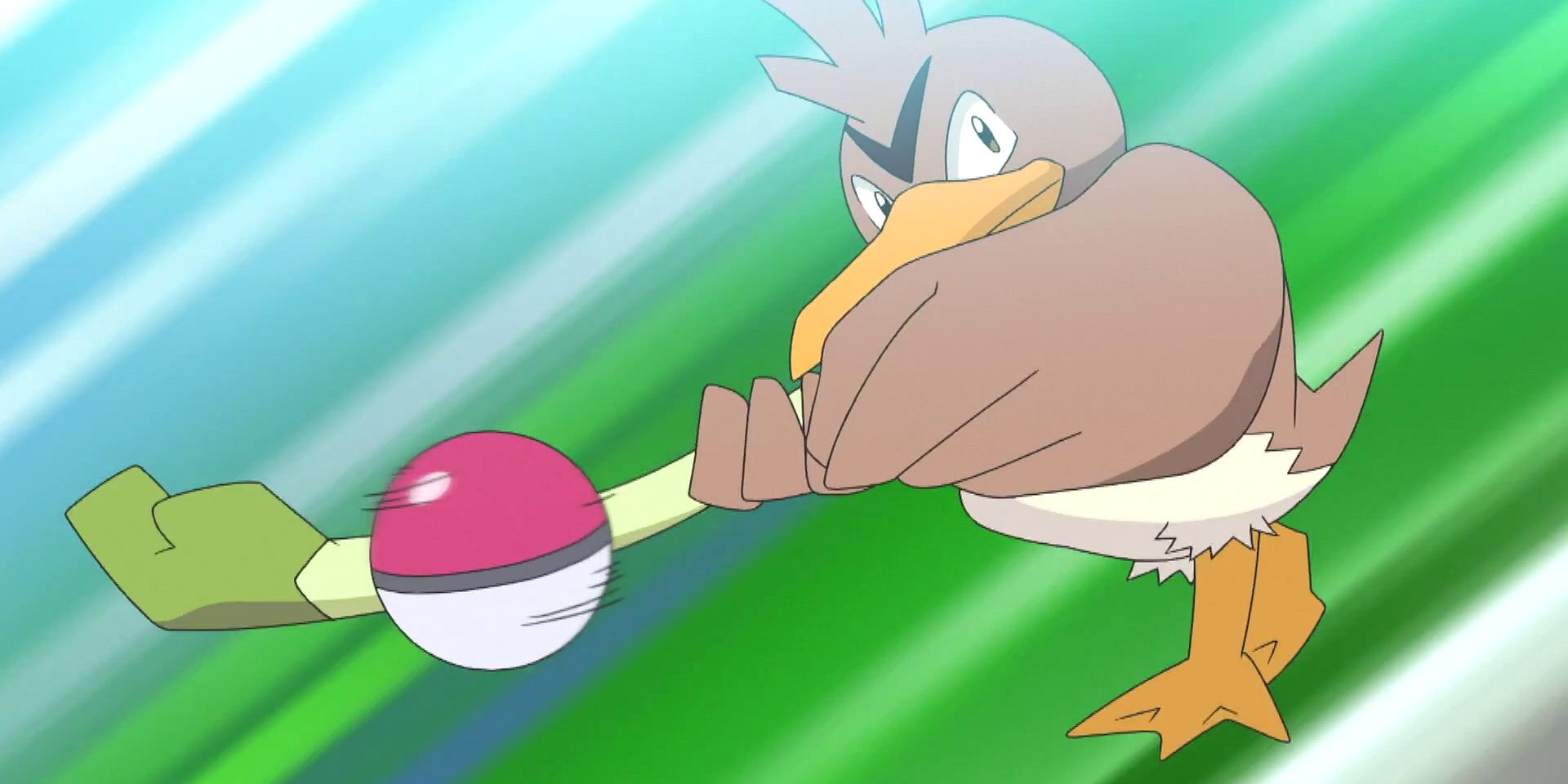 Anime Pokemon Goh's Farfetch'd Hits Poke Ball