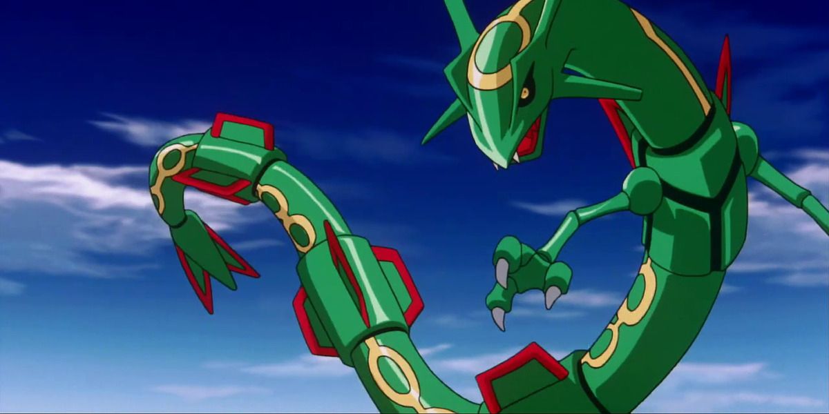 Pokemon Rayquaza Floating and Scowling