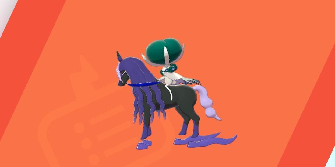 Calyrex riding Spectrier with the Reins of Unity in The Crown Tundra of Pokemon Sword Shield