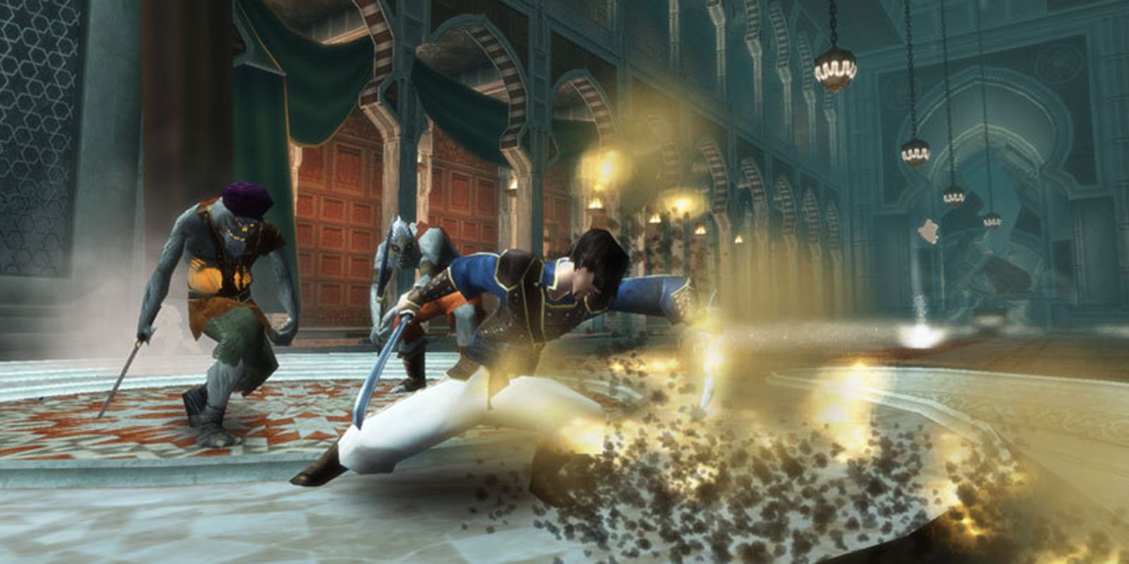 The prince stabs a sand monster in Prince of Persia Sands of Time