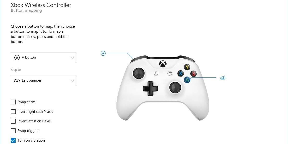 A view of the interface in the accessories app that allows users to remap their controllers.