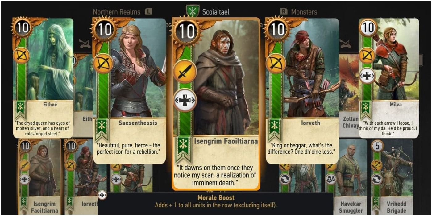 A screenshot showing gameplay in Gwent