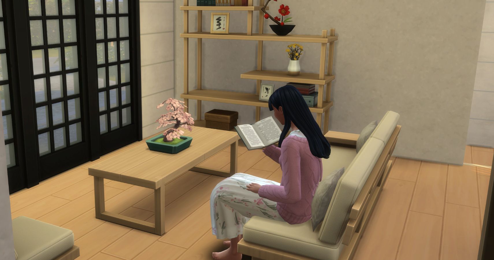 A sim reading in a tech free lounge.
