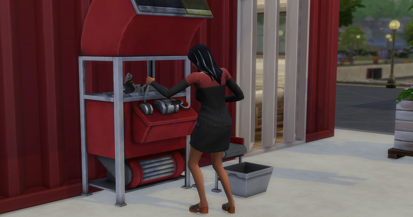 a sim recycling in the machine outside a container home