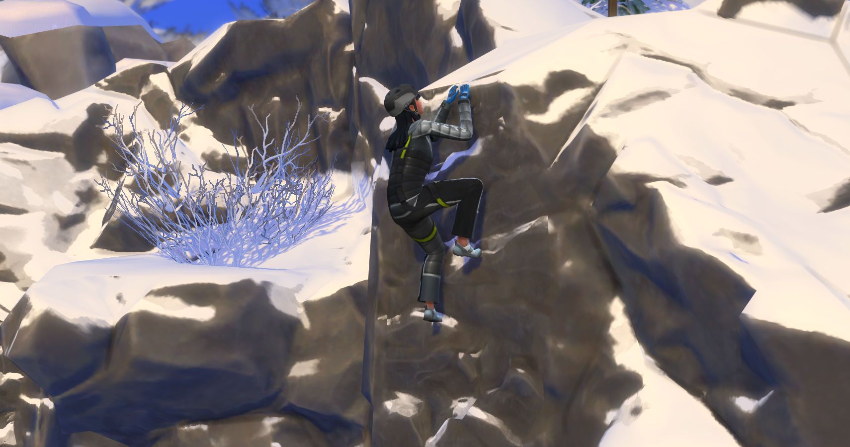 A sim climbing a small wall