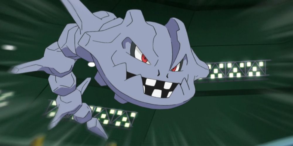Steelix in battle in the Pokemon anime