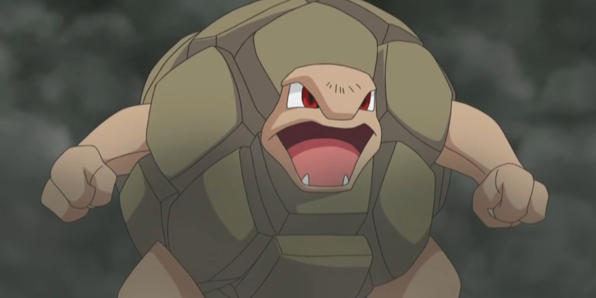 Golem leaving an explosion in the Pokemon Anime