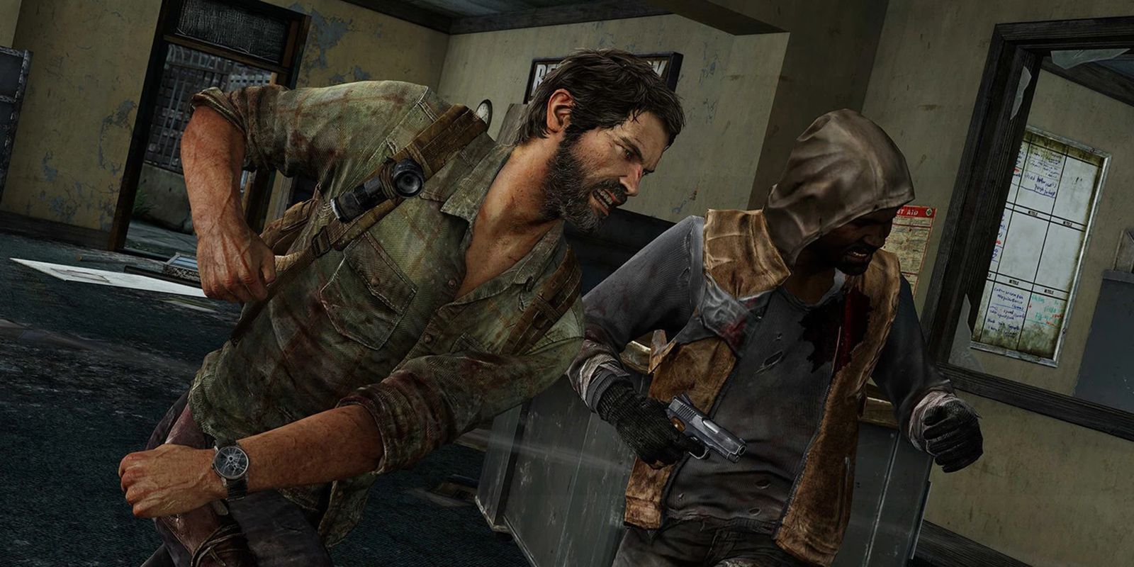 The Last Of Us Joel fighting a Hunter