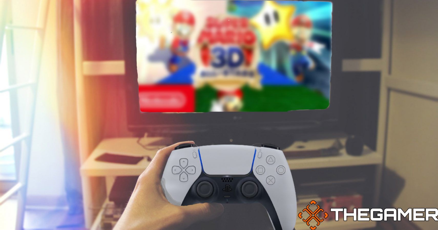 Stock Image from Pixabay featuring Super Mario 3D all stars and a DualSense Controller