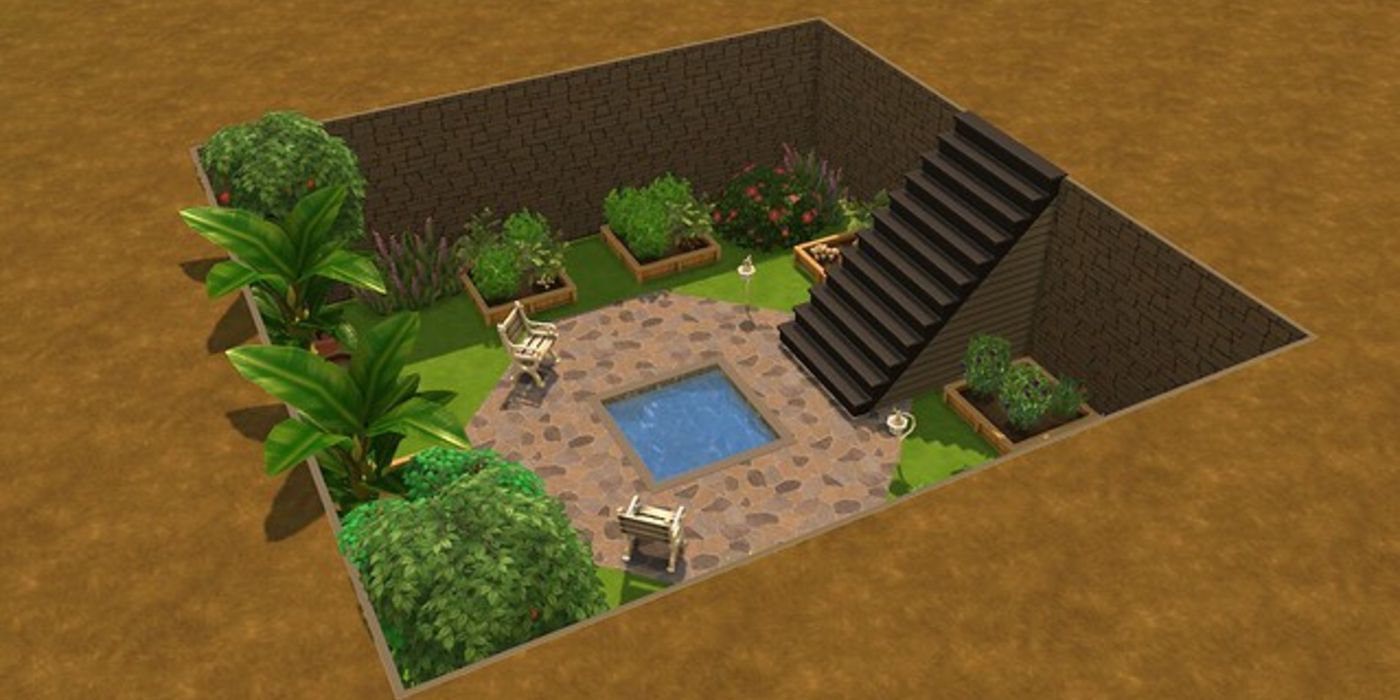The Sims 4 open basement as a garden area