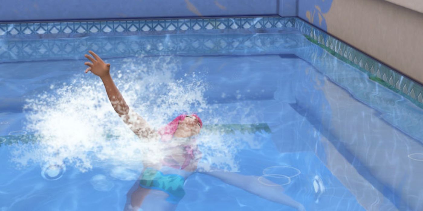 The Sims 4 Sim drowning in a pool