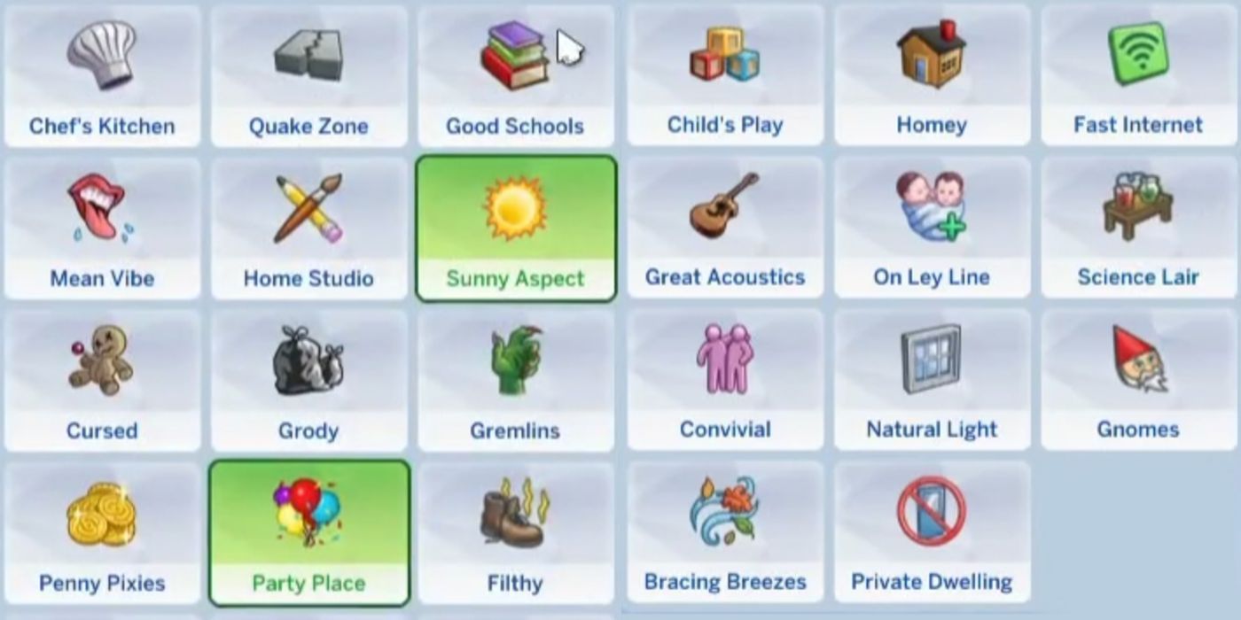 The Sims 4 list of lot traits