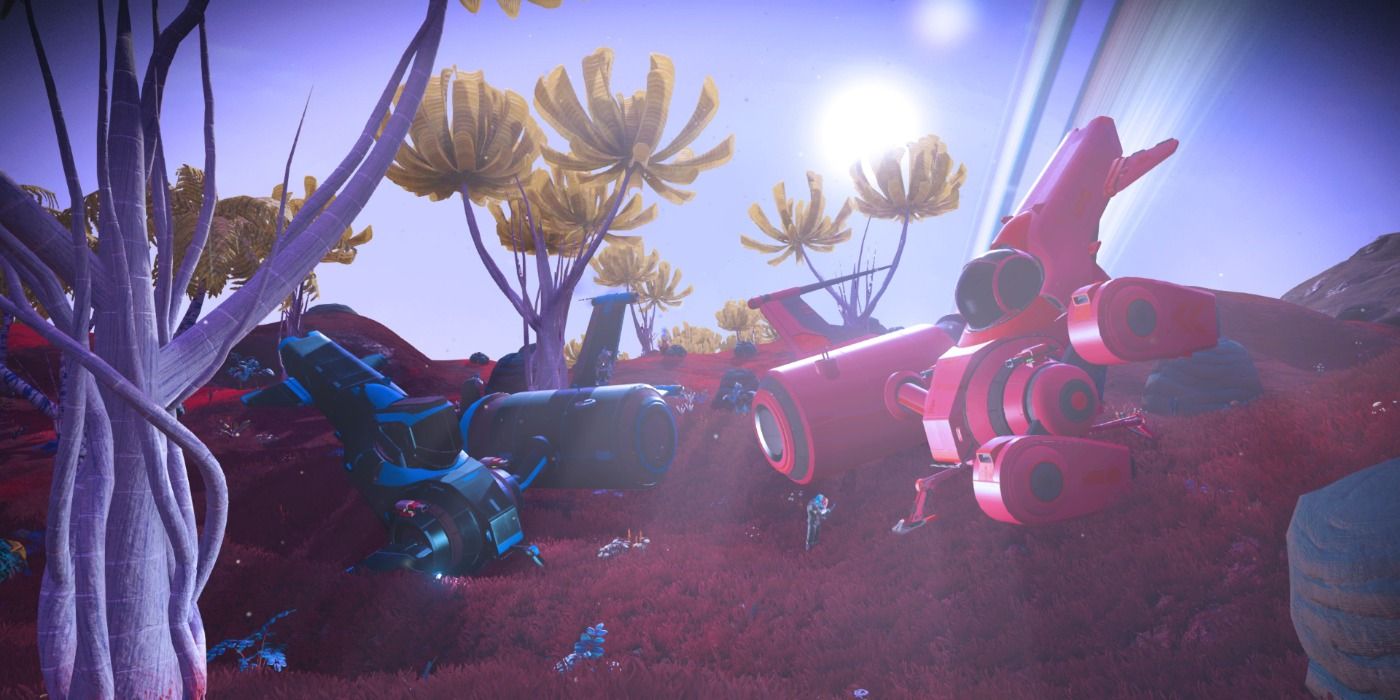 image of two spaceships on a planet in No Man's Sky