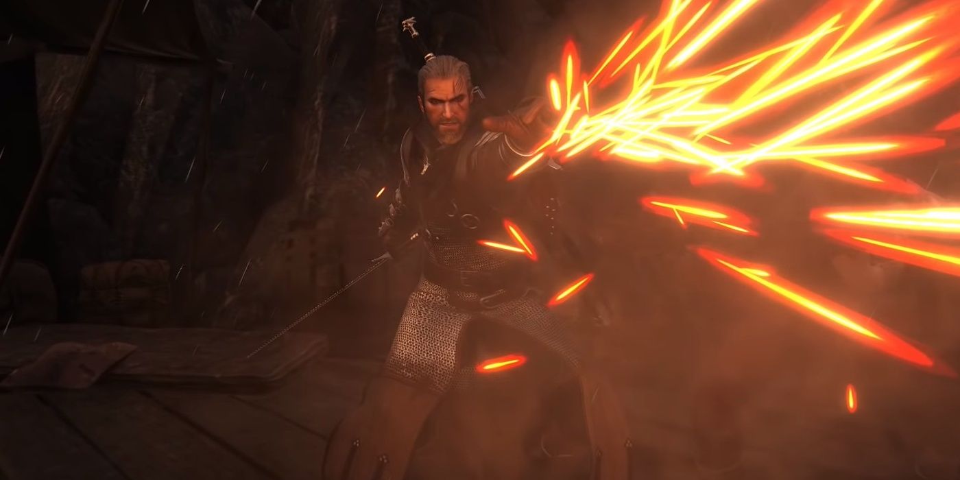 Geralt Casting Igni Sign in The Witcher 3 Video Game