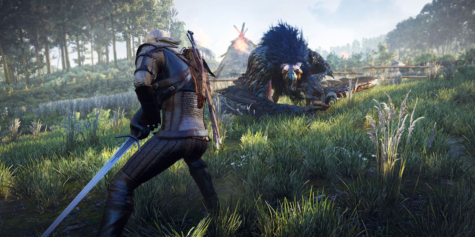 The Witcher 3 Screenshot Of Geralt Fighting A Griffin