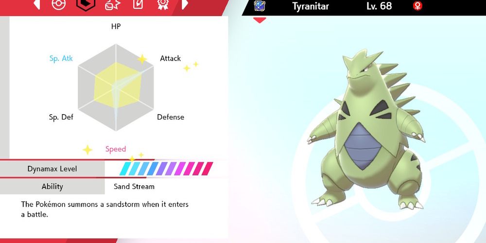 Tyranitar Status Screen Sword and Shield