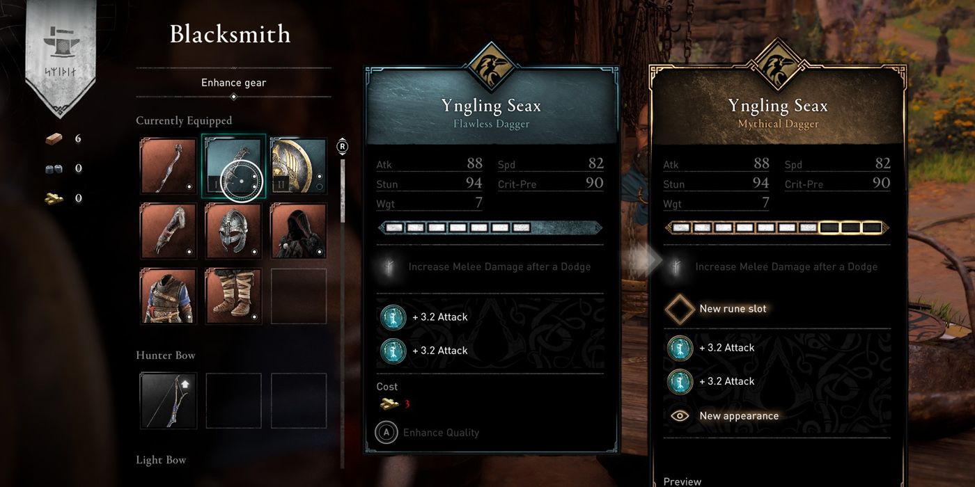 Assassin's Creed Valhalla: Blacksmith Enhance Menu