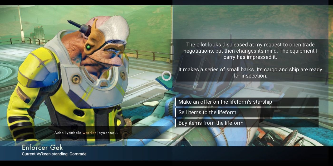 image of a Vy'Keen talking to a player in No Man's Sky