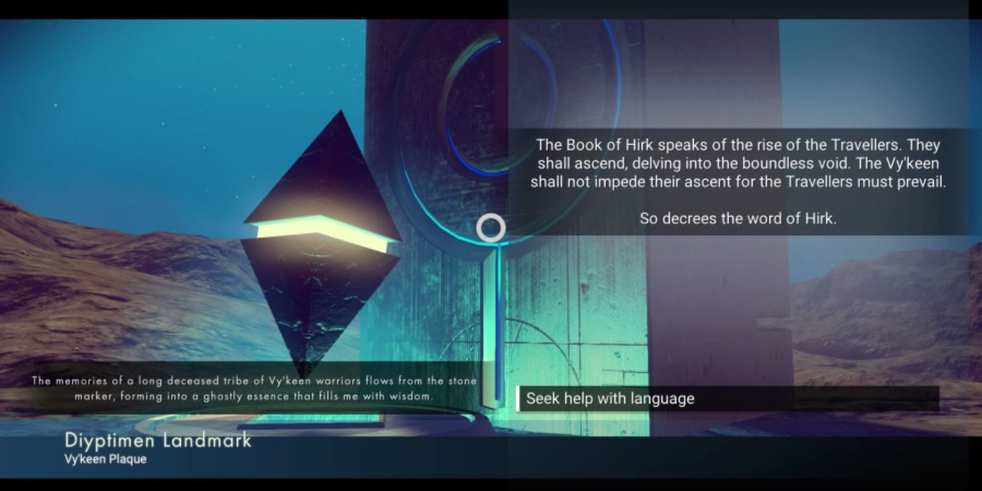 image of a Vy'Keen plaque referencing Hirk in No Man's Sky