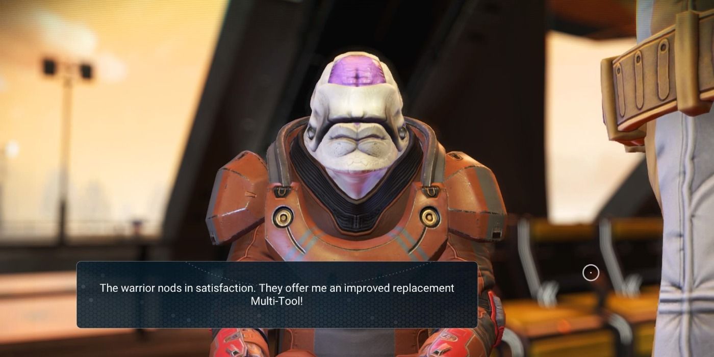 image of a Vy'Keen offering a multitool upgrade in No Man's Sky