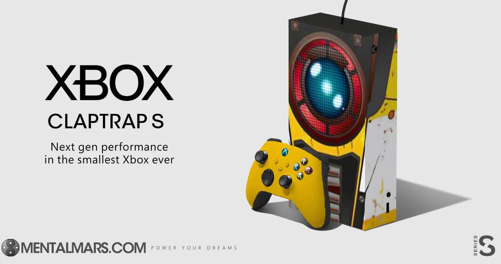 xbox series s edited to look like claptrap from Borderlands.