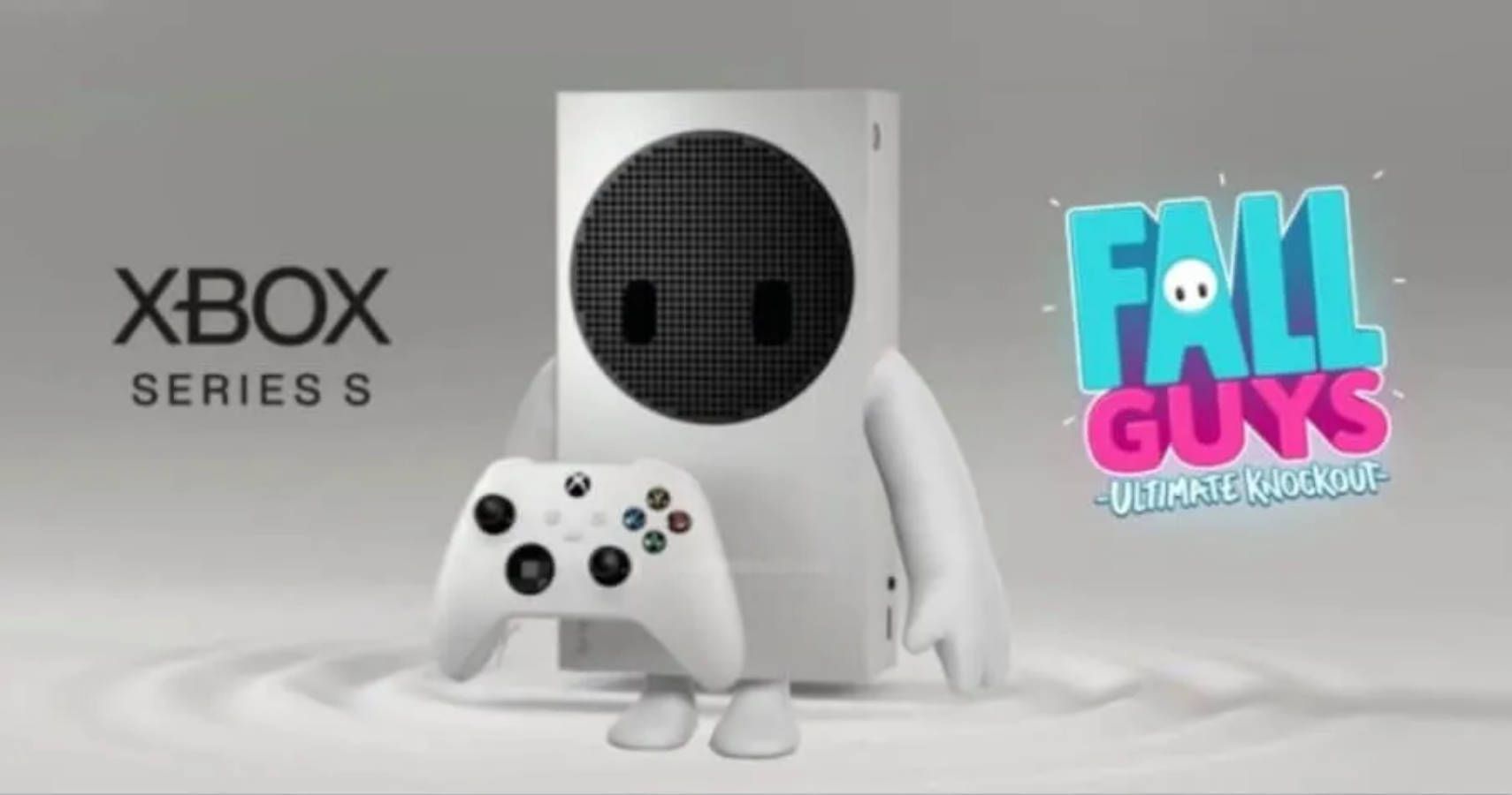 the xbox series x with fall guy arms and legs