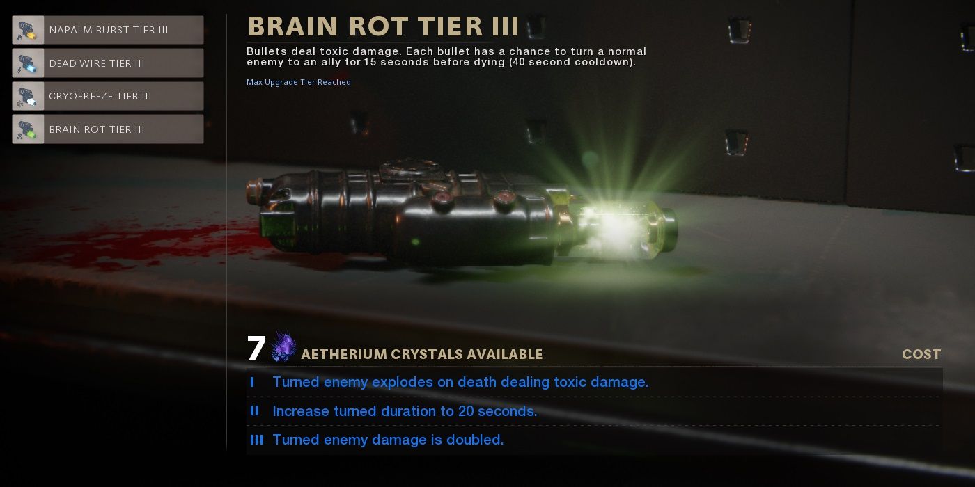 Brain Rot Tier III ammo mod upgrade menu for Cold War Zombies.