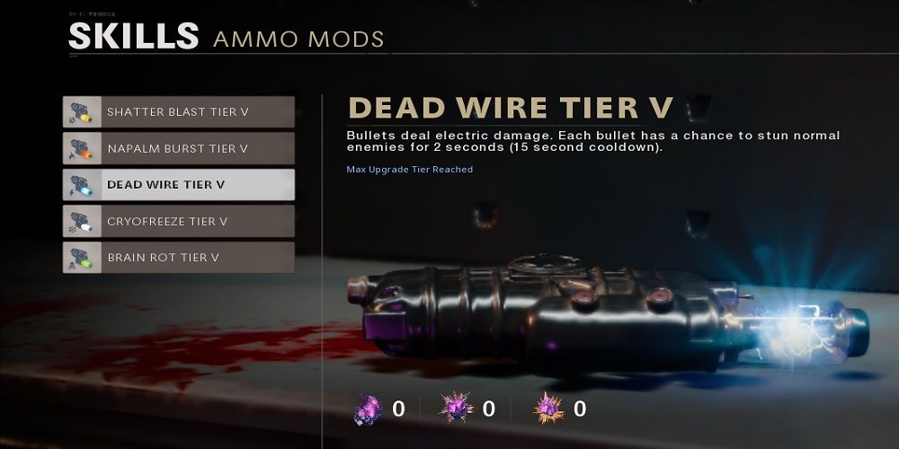 TheDead Wire Tier V ammo mod upgrade menu in Cold War Zombies.