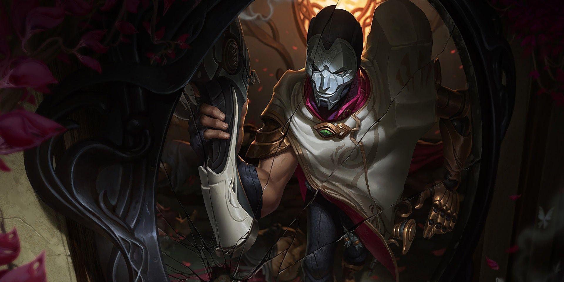 Jhin Holding Weapon Looking To Cracked Mirror