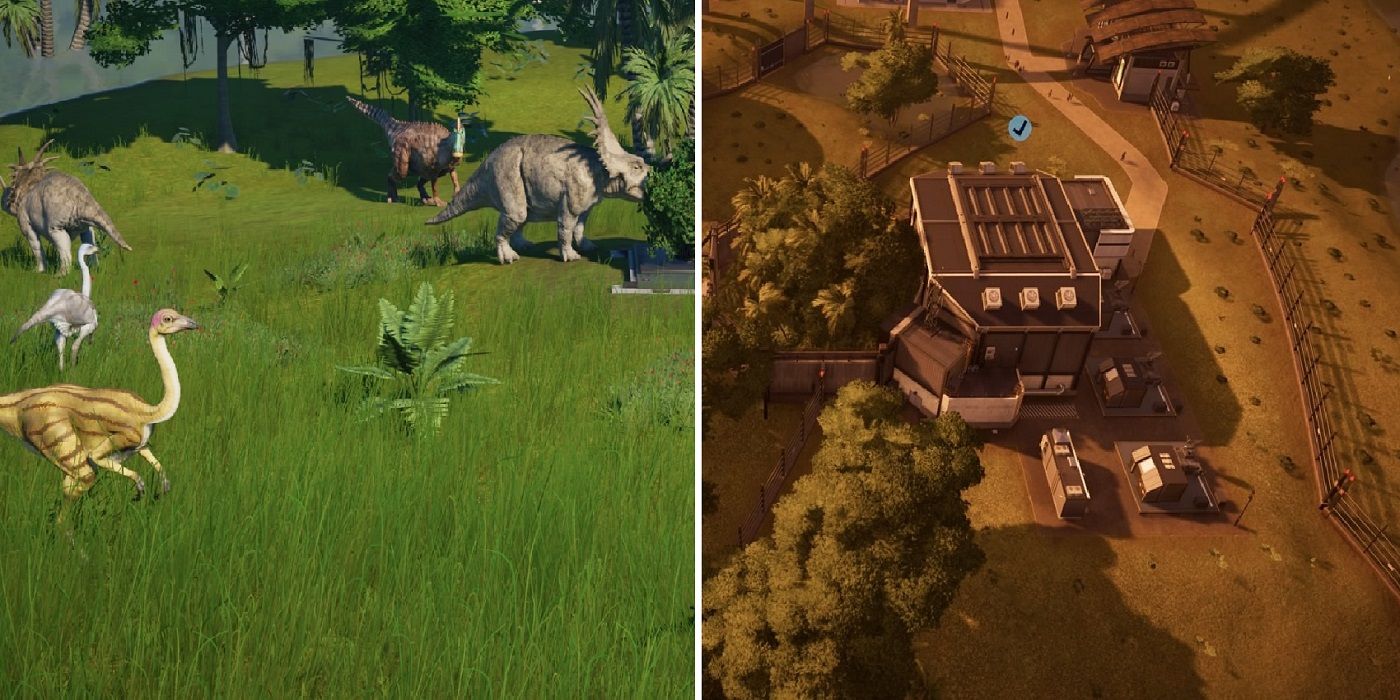 Jurassic World Evolution split image screenshots