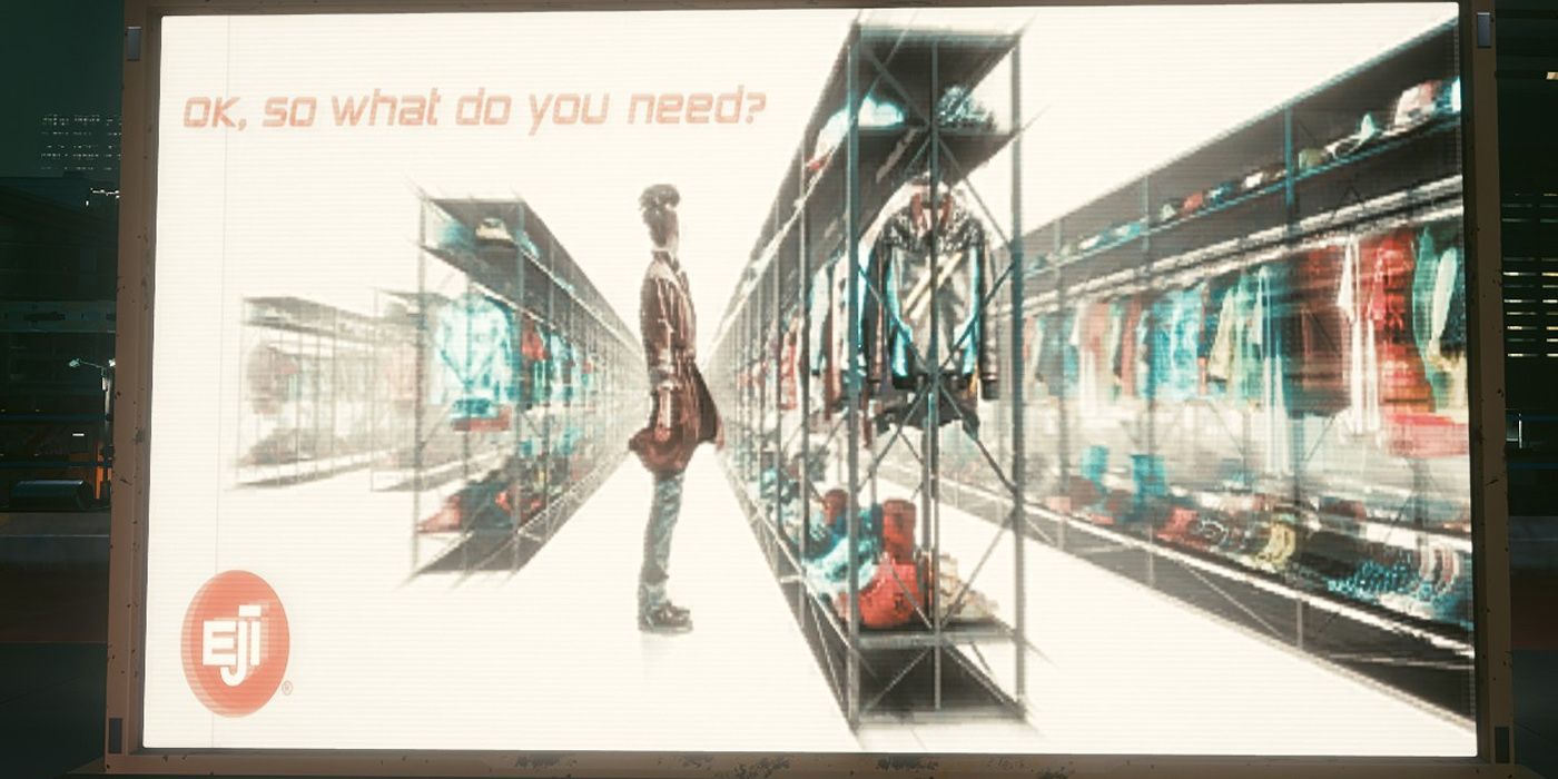 Cyberpunk 2077: Cute Little Matrix Reference In Game With A Bunch Of Clothing Racks